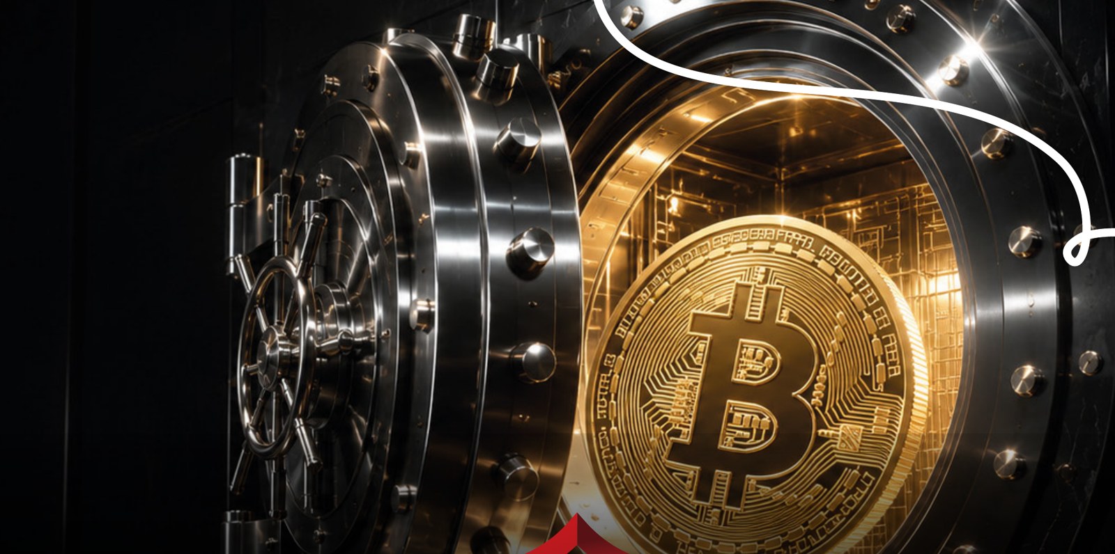 Bóveda blindada con una moneda de Bitcoin en su interior